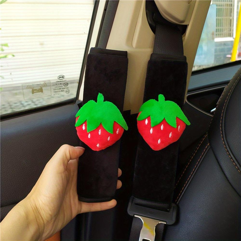 2pcs Soft and Fluffy Car Seat Belt Shoulder Pad for Women, Cute Fruit Strawberry Car Seat Belt Strap Protector