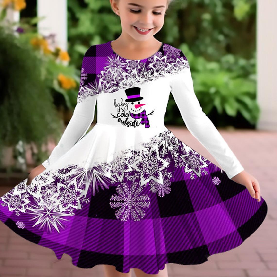 

Осеннее повседневное платье с 3D клетчатым принтом снеговика для девочек, детское платье принцессы с круглым вырезом и длинными рукавами 120