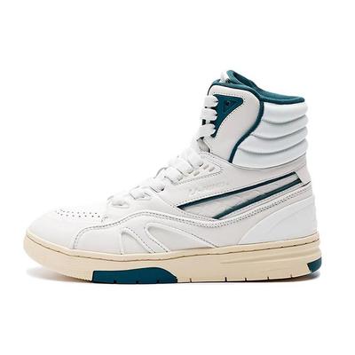 Li Ning Tela Cuero 005 Clásico Retro Bloque de Color Deportivo Casual Transpirable Zapatillas Altas Zapatillas Mujer Blanco ALFR166-1