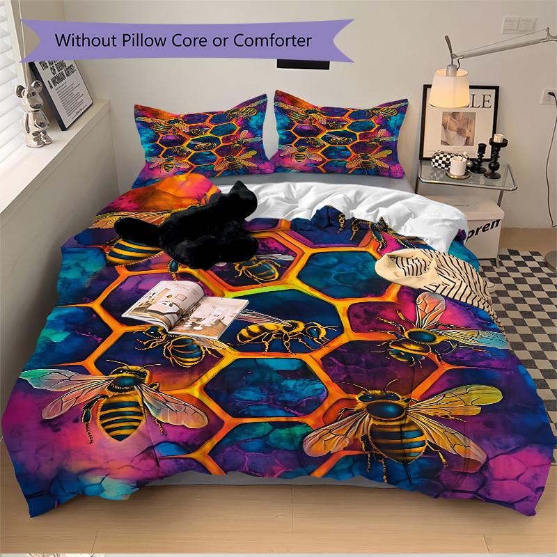 3pcs Bee Hive Bedding Set, Includes Without Pillow Inserts, Soft Comfortable Bedding Set,All-Season Use a0924059