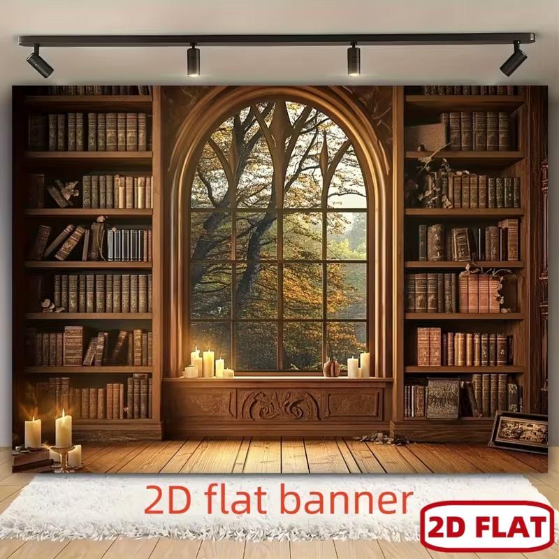 2D Cozy Study Room with Candles Backdrop Photography Background Banner