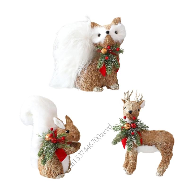 Christmas Handcraft Foxes Squirrel Foam Sculpture Natural Festival Home Decoration for Holiday Tabletop Display P9YB