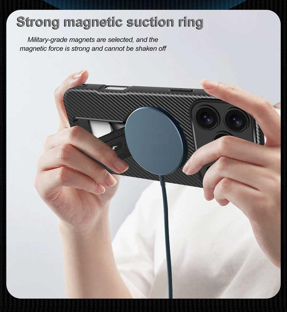 For iPhone16 Pro Max Invisible Support Case for iPhone 15 14 Pro 13 12 11 16e 16Plus 15Plus 14Plus Magnetic Hard Anti-fall Cover