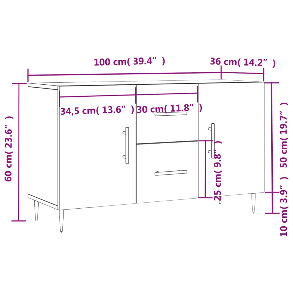 Sideboard in Sonoma Oak Finish 100 x 36 x 60 cm Engineered Wood