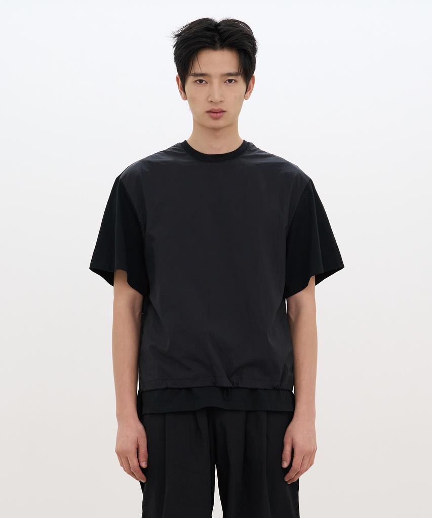 Kasakasa Drawstring Layered T-Shirt Black