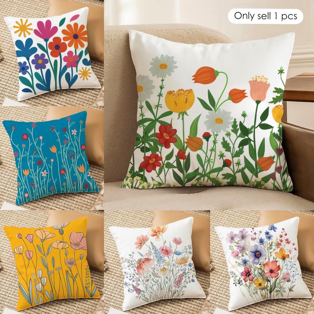 Spring Flowers Cushion Cover Soft Plush Fabric DoubleSided Printed Sofa Cushion Cover for All Seasons Home Decor Gift