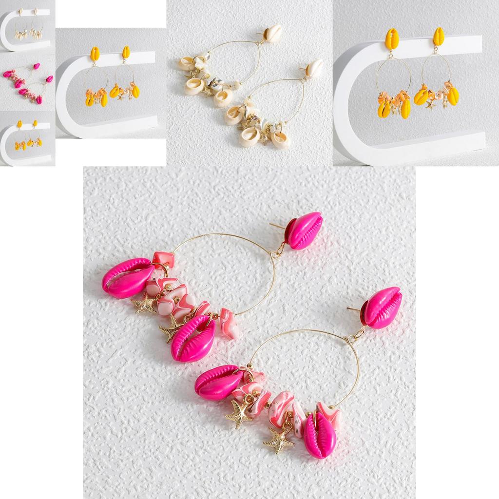European And American Style Womens Geometric Shell Earrings Colorful Summer Jewelry