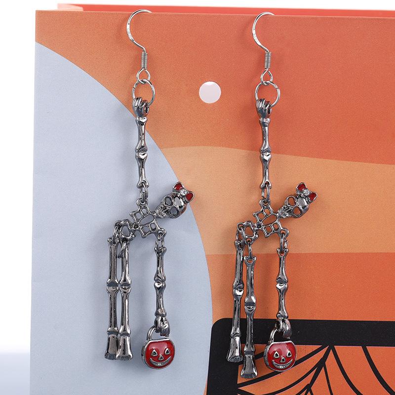 

New Halloween Skull Skeleton Drop Earrings for Women Fashion Punk Charm Zircon Bowknot Ghost Dangle Earrings Festival Zircon
