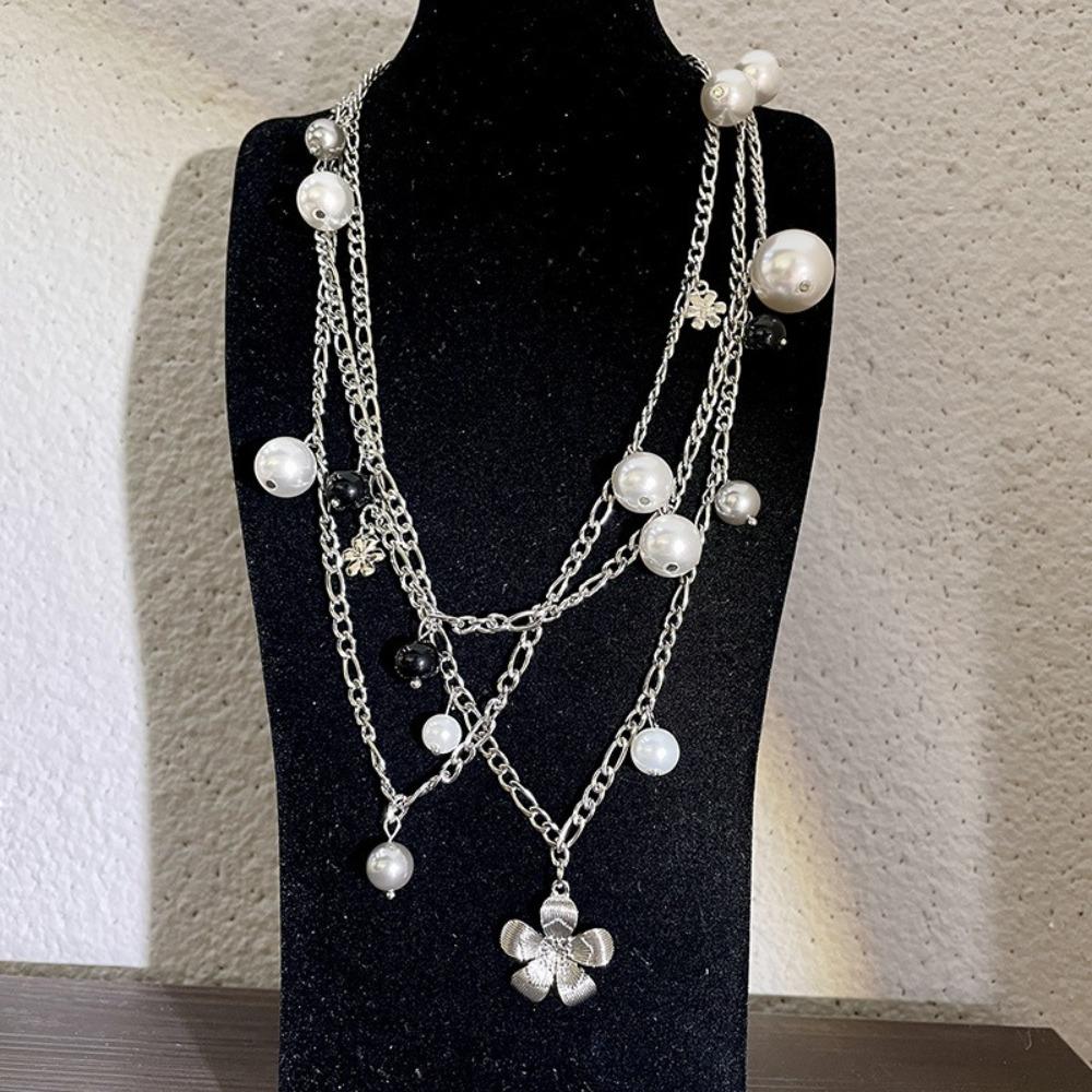 Choker Clavicle Chain Women Charm Sweater Chain Sweet Pearl Multilayer Necklace  Girls