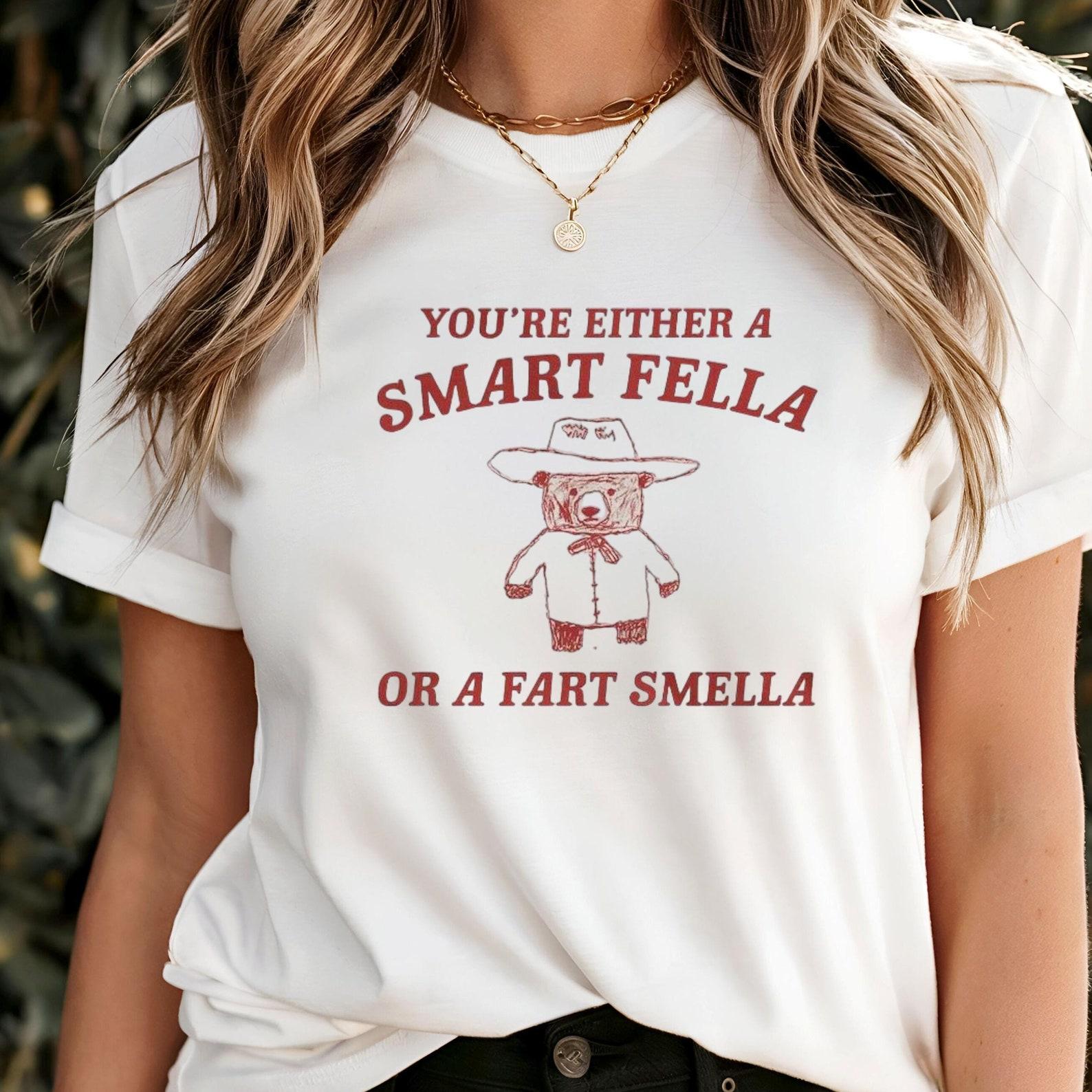 Retro Cartoon Bear T-Shirt: Smart Fella or Fart Smella, Unisex 3XL