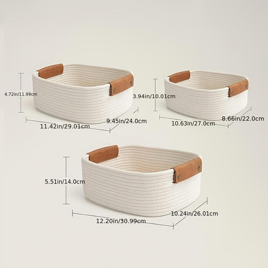 3Pcs Cotton Rope Storage Basket For Shelves Toys Books Bathroom Living Room Desktop Organizer Multi-Purpose Storage Organization