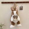 Cute Bowknot Plush Rabbit Backpack Realistic Long Fur Bunny Doll Cartoon Stuffed Animal Bag