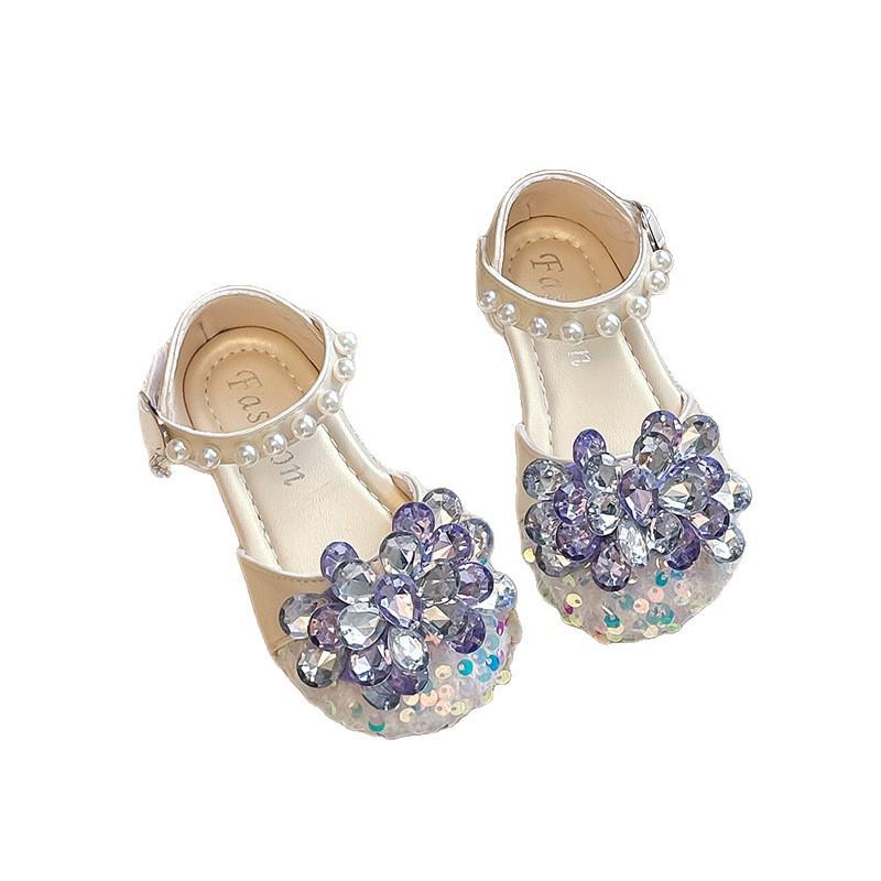 Fashionable Crystal Summer Sandals for Girls with Soft Sole & Pearl Accents - New 2026 Princess Style