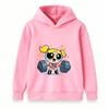 Kids Boys Girls Pullover Hoodie, Cute Bubbles Powerpuff Weight Lifting Cartoon Print Casual Soft Hooded Sweatshirt for Children Daily Wear