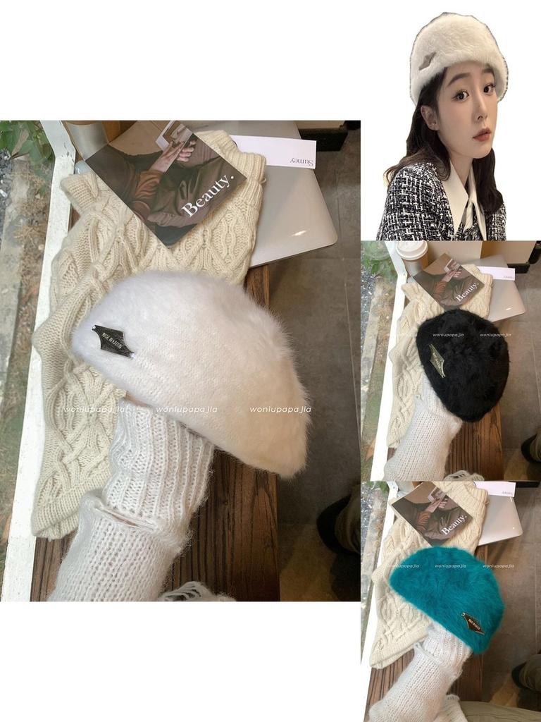 Chic Vintage-inspired Beret Rabbit Fur Blend Warm Winter Hat Casual Fashion Statement