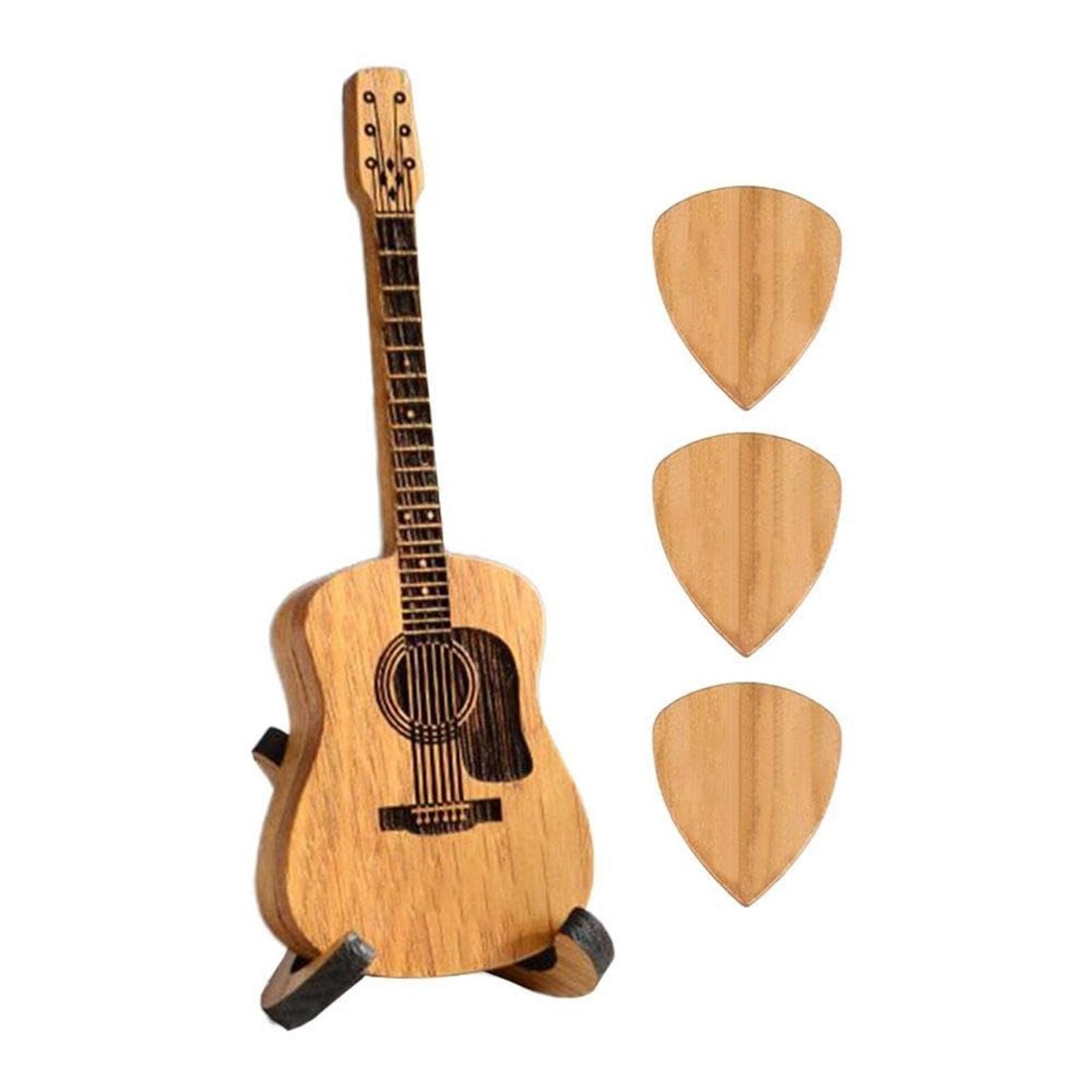 Wooden Guitar Pick Box With Stand,3PCS Unique Guitar Picks,Guitar Pick Holder Box,Musician Engraved Wooden Plectrum Case