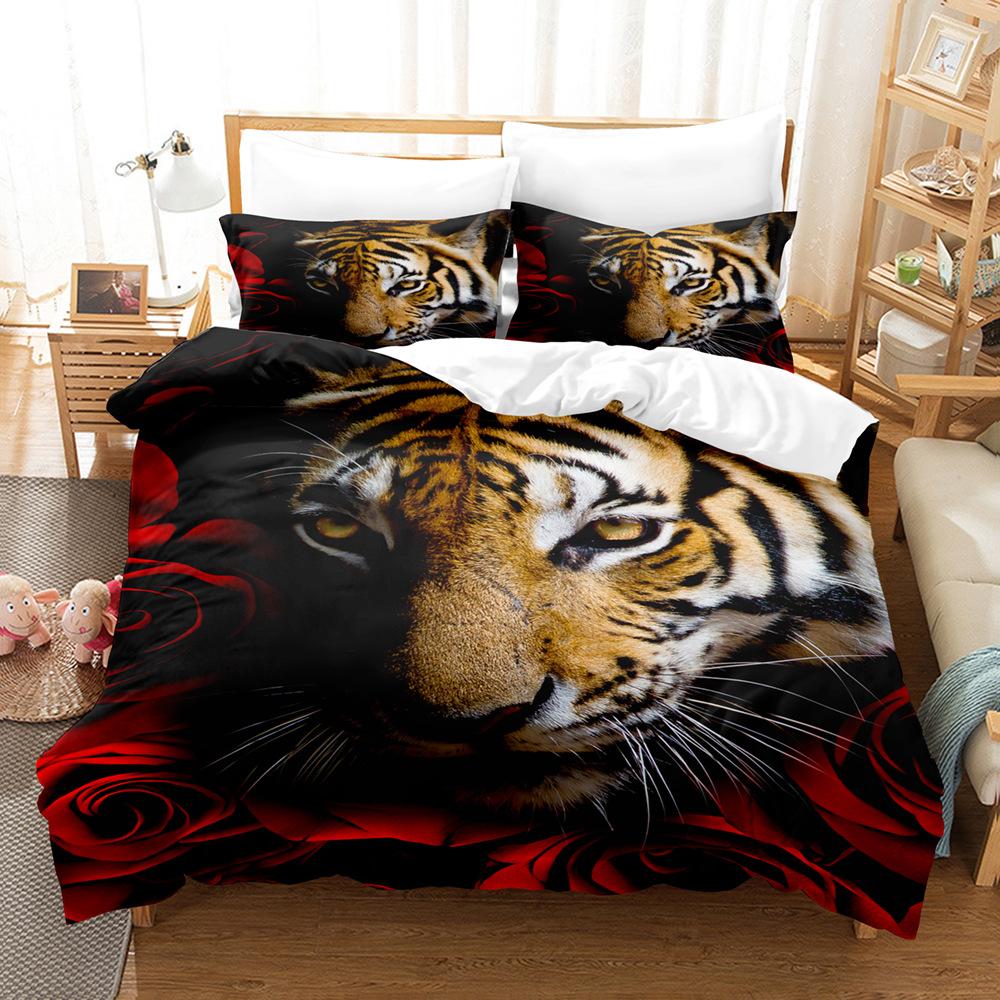 3D Digital Printing Three-Piece Set, Chinese Tiger Picture 3D Digital Printing Bedding Kit