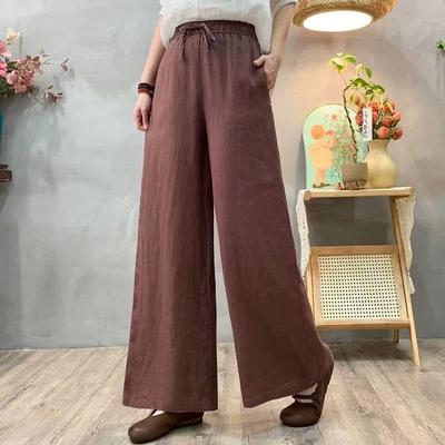 Cotton and Linen Pants Women's High-waisted Loose Pants Casual Pants Tethered Elastic Waist Summer Thin Trousers New