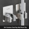 Stainless Steel No-Drill Mop Wall Mount Clip - Strong Adhesive, Traceless, Heavy-Duty Hook for Bathroom and Door