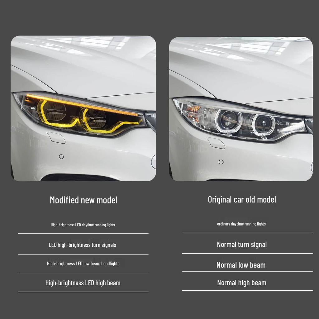 BMW 4 Series (2013-2020) F32 Headlight Assembly with M4 Style LED Turn Signals & Golden DRL