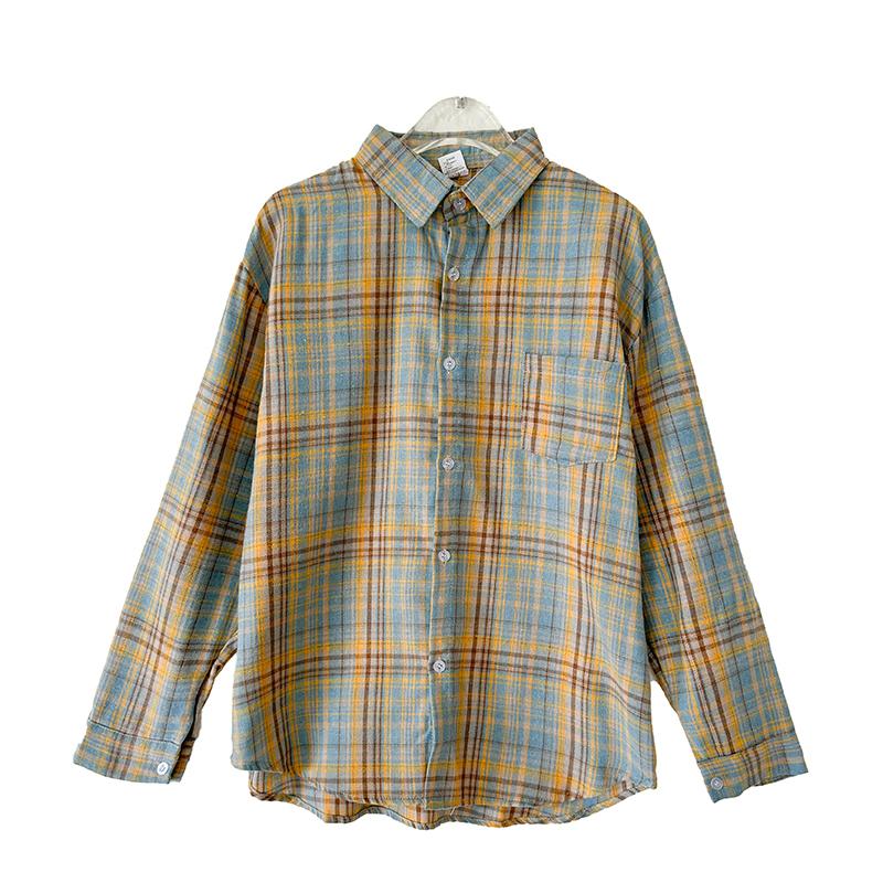 Karminrotes kariertes Hemd für Damen, Knopfleiste, Langarm, Kragen, karierte Hemdjacke, Schulmädchen, Freizeit, Wochenend-Outfit, Frühling, Sommer