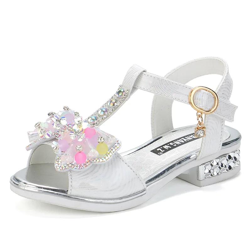 

Girls Dance Shoes Non-slip Soft Sole Kids Princess Shoes T-strap Open Toes Summer New Children Sandals Sweet Bows Non-slip 26