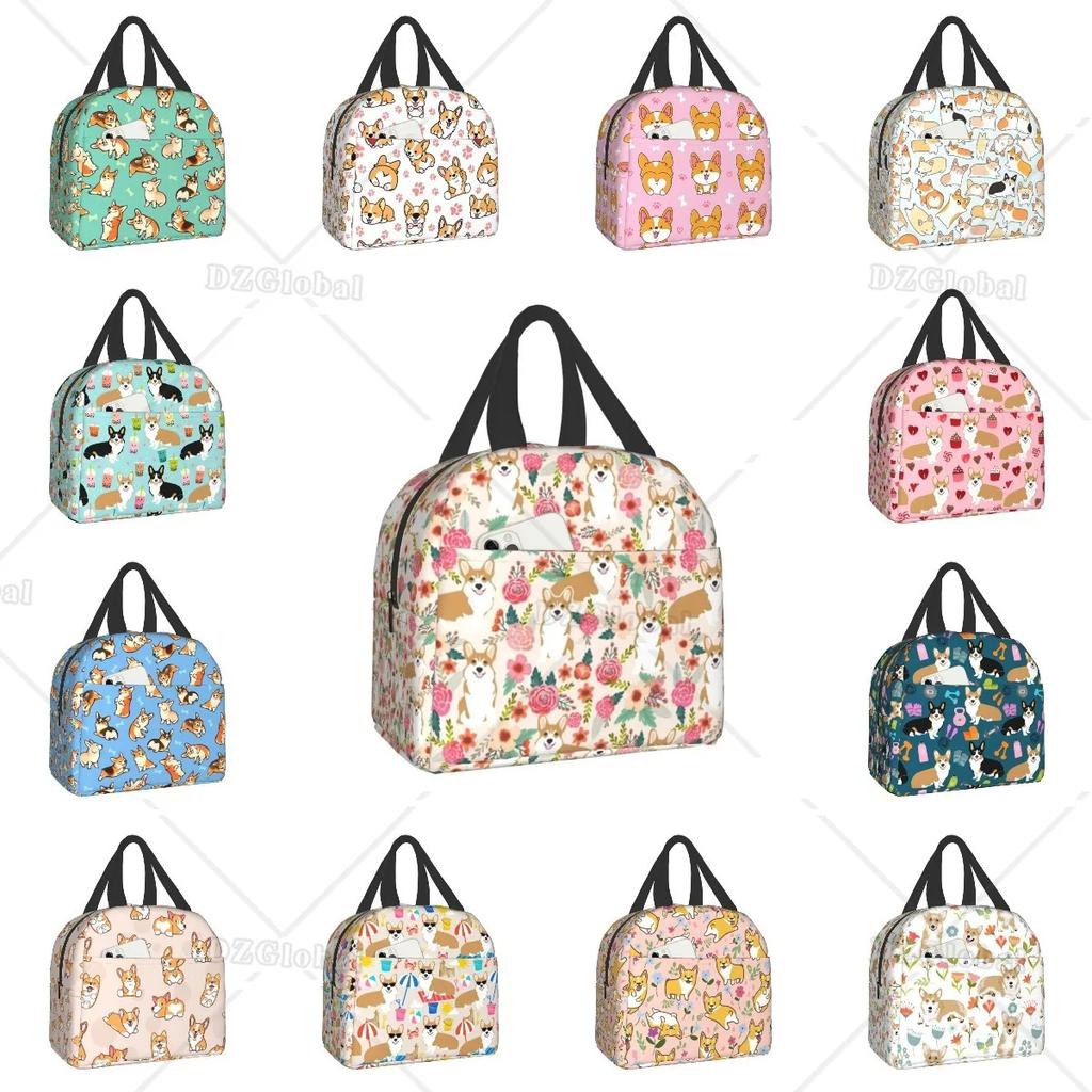 Roztomilé veselé Corgi přenosné krabičky na oběd Vodotěsná termotaška chladicí Izolovaná taška na oběd s motivem velšského Corgi pro ženy do školy do práce