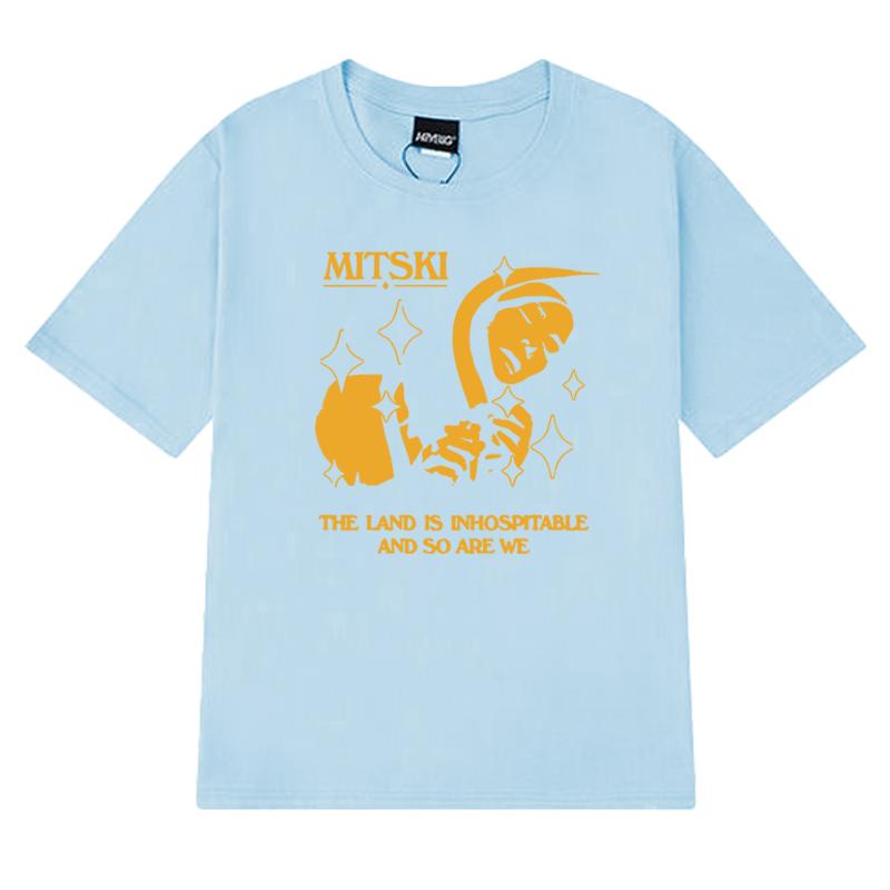 Fashion The Land Is Inhospitable Print short sleeve T-shirts Unisex Mitski New Album T shirt Men Women summer 100% Cotton Tops