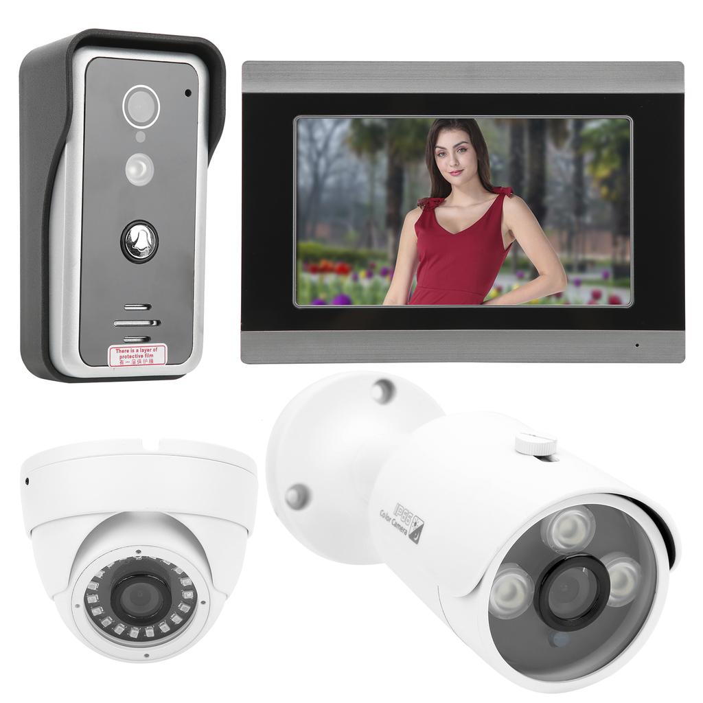 Wired Wifi Video Doorphone 7in Monitor Night Vision Intercom APP Remote with 2 AHD Cameras for Tuya