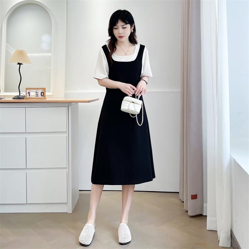 Elegant Plus Size A-line Color Block Dress with Short Sleeves - Summer 2025 4XL