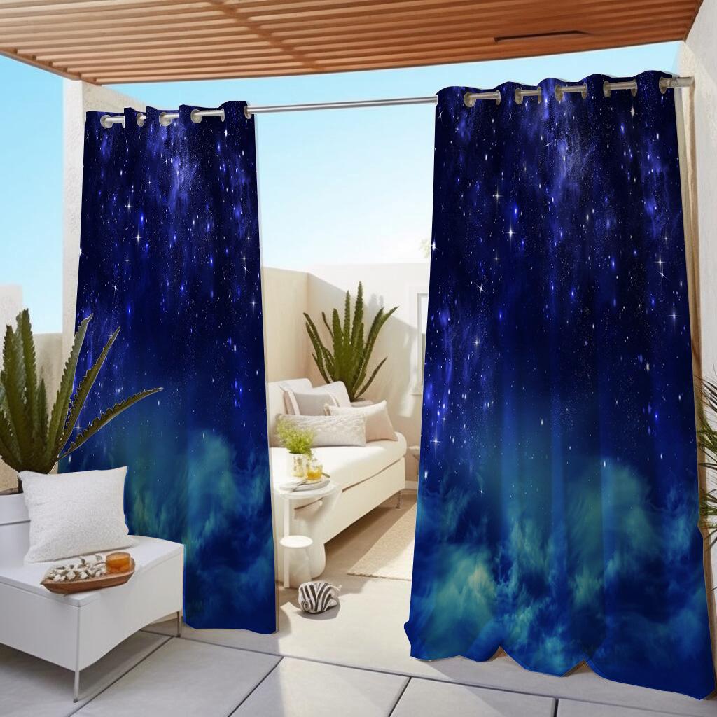 1 Pc Outdoor Waterproof Oil-proof Curtains,Modern Sunshade Curtain Aurora Natural Scenery Sky Star Print CurtainFor Living Room