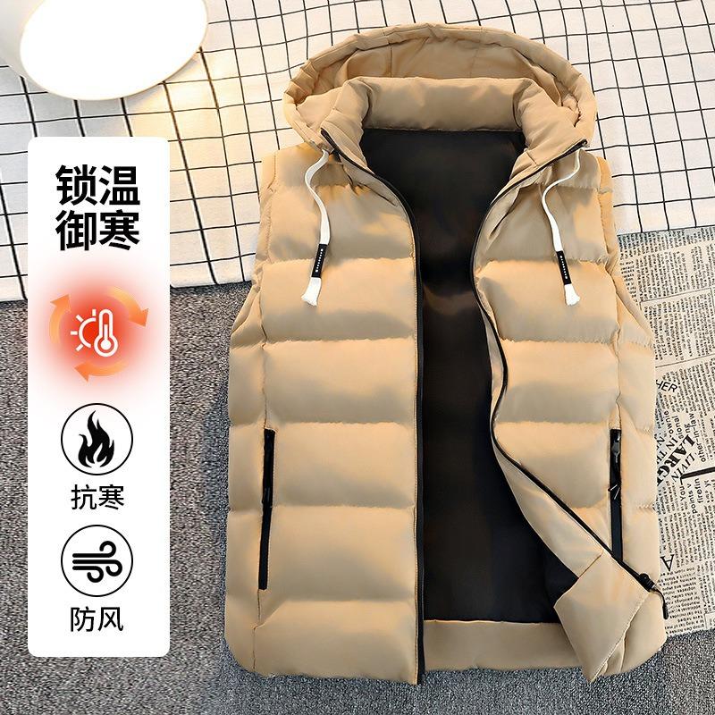 Winter cotton vest men's hooded vest men's loose thickened vest trendy down cotton sleeveless jacket vest