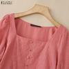 ZANZEA Women Square Collar Summer Embroidery Casual Short Sleeve Blouse