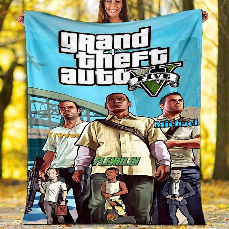 1pc GTA Theme Blanket - Digital Print, Polyester, Cozy for All Seasons, Perfect for Outdoor, and Travel