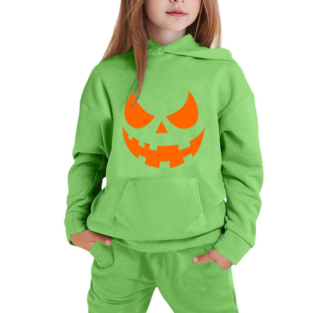 Kids' Hooded Sweatshirt with Halloween Print Pullover Top