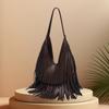 Bolso de Moda Estilo Francés con Borlas Minimalista de Color Sólido Bolso Hobo con Flecos Elegante Piel Sintética Borlas Largas Bolso de Axila