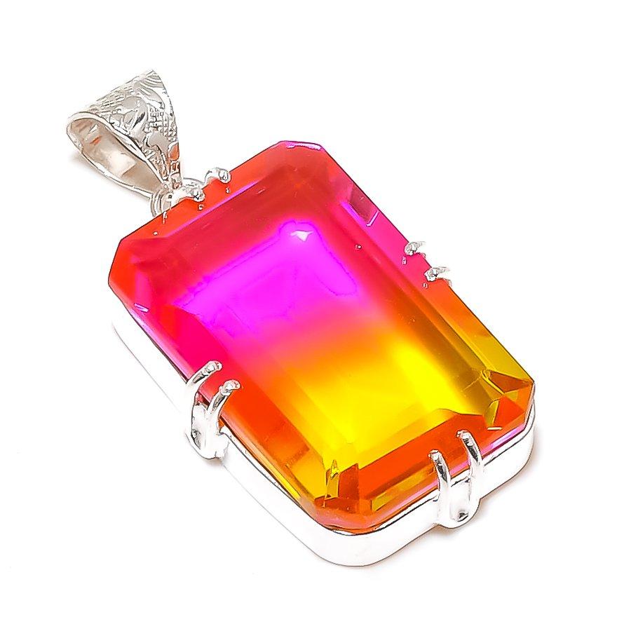 Bi-Color Tourmaline 925 Solid Sterling Silver Jewelry Pendant 1.81" SU-10213