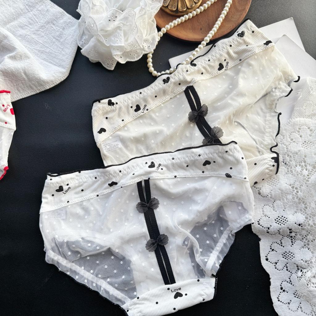Ladies Summer Cute Sexy National Style Thread Pit Net Yarn Mid Waist Triangle Briefs