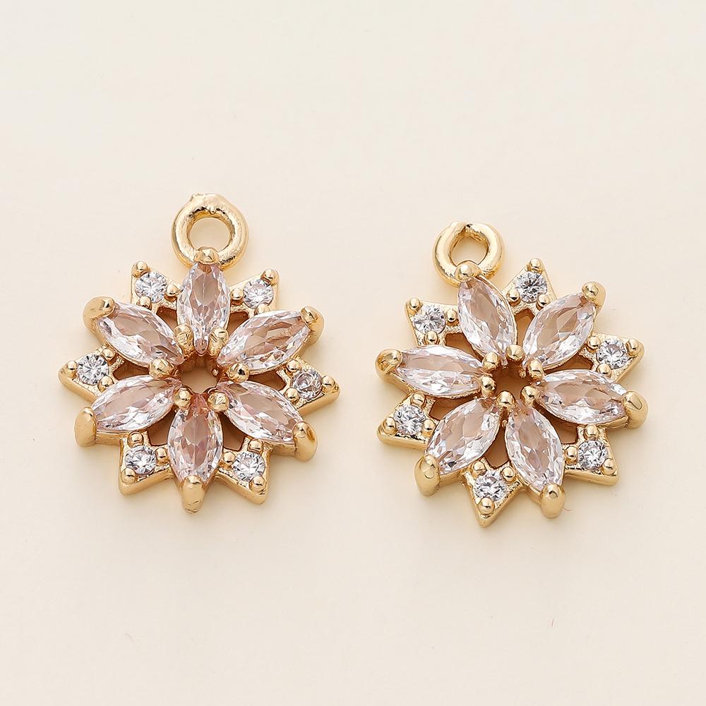 4/6Pcs 18K Gold Color Plated Brass Zircon Flower Shape Pendants for DIY Women Jewelry Making Necklace Earrings Accessories
