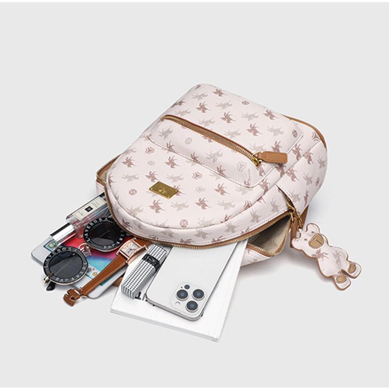 2025 Fashion Women Backpacks With Bear Ornament Small Outdoor Travelling Daypacks For Ladies Pegasus Print Commuting Backpack