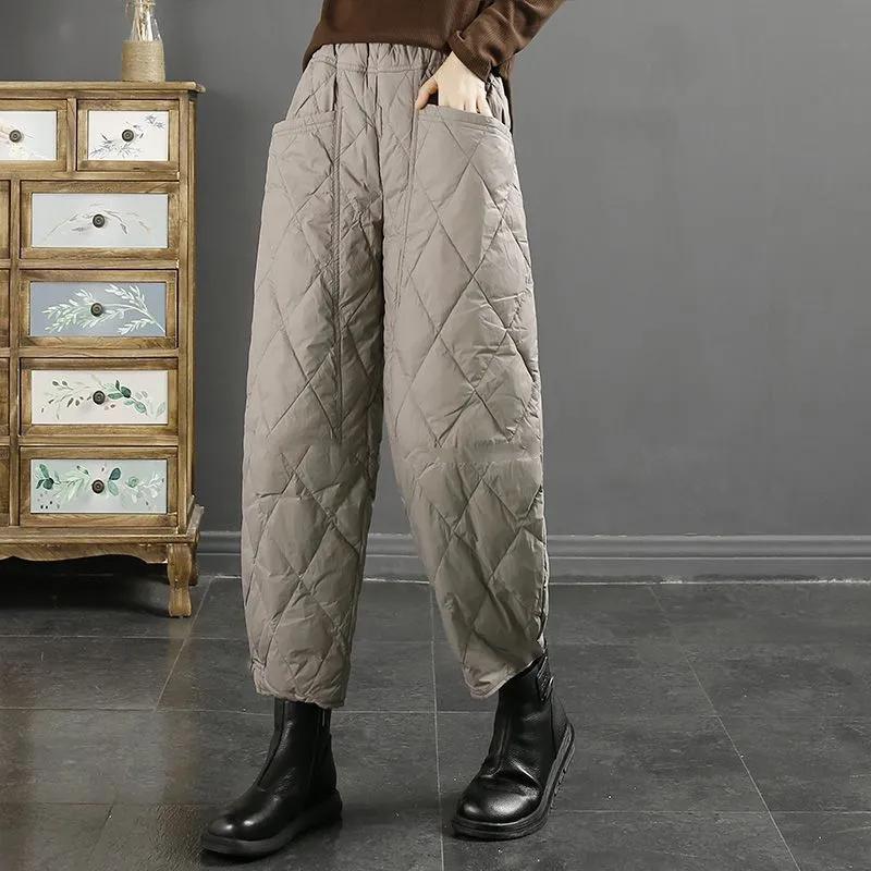 Ultra-lightweight Down Pants Women's High-end Loose Outer Wear Winter Thickened High-waist Straight Cotton Pants