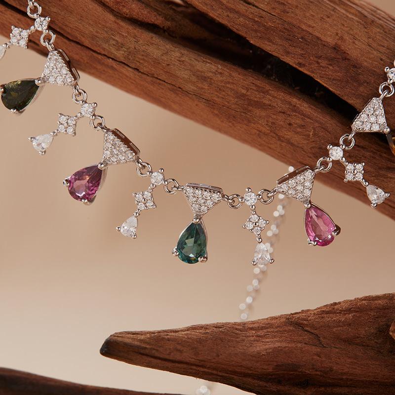 S925 Silver Natural Color Treasure Jewelry Tourmaline Necklace Female Tassel Pendant Xiaohongshu Wechat Channels