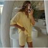 Women's Knitted Hollow Cardigan Shorts Set for Summer New Style Casual Loose Fit Solid Color Versatile Daily Commuting Women's Knitted Set