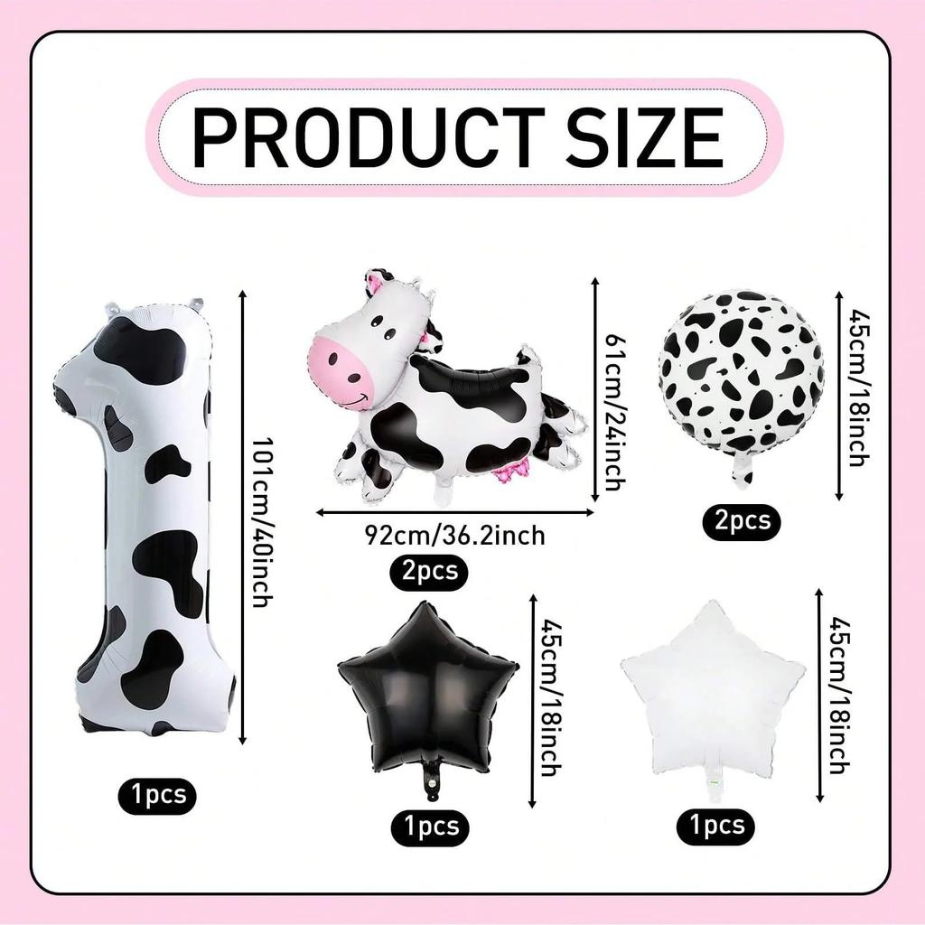7pcs Cartoon Big Cow Balloon 40inch Black White Cow Number 0-9 Balloon Set Kid's Birthday Farm Animal Party Balloon Decoration
