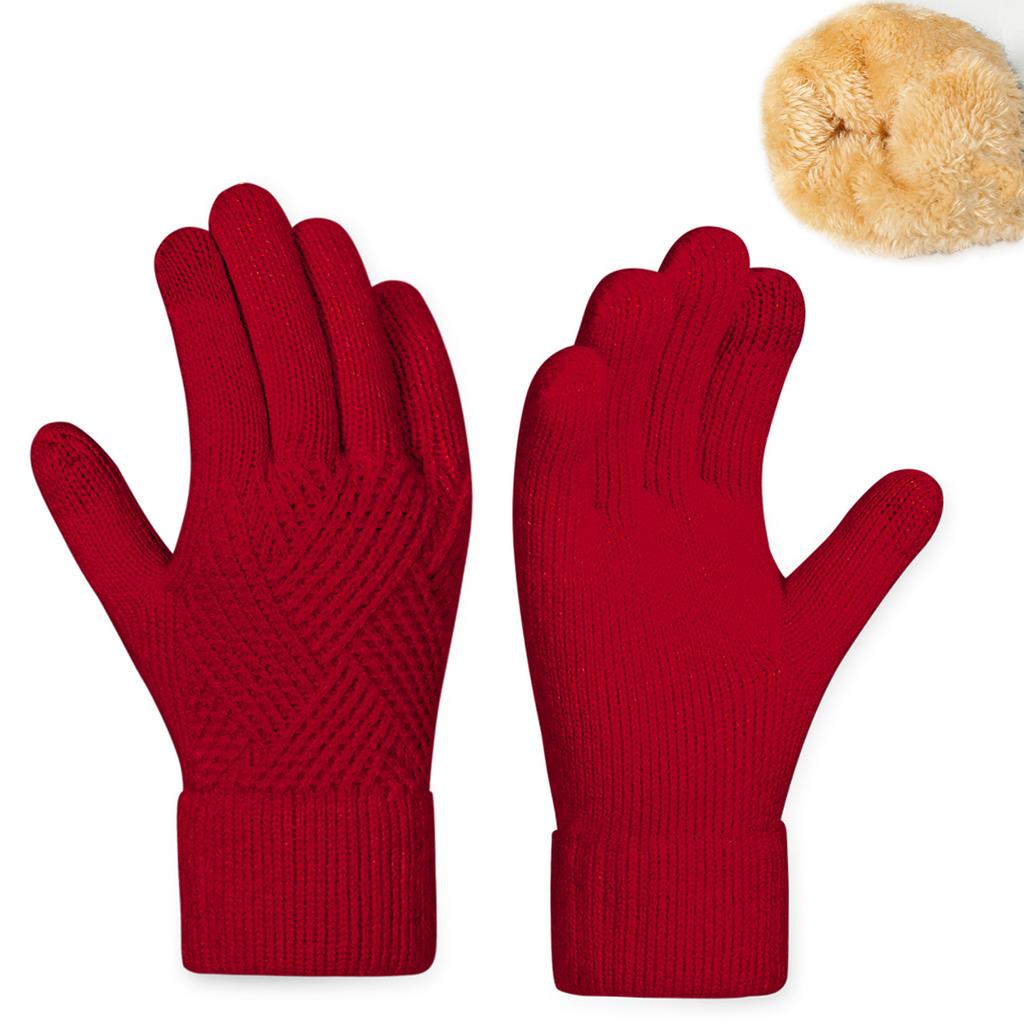 Ladies' Warm Knitted Gloves, Cycling Cold Resistant Double Layer Gloves