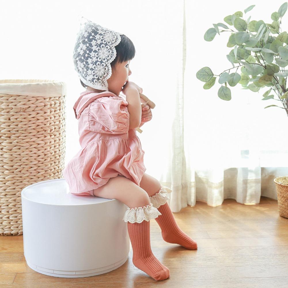 Non Slip Dots Kids Mid Calf Socks Lace Trim Girls Socks Cute Baby Socks Toddler Walking