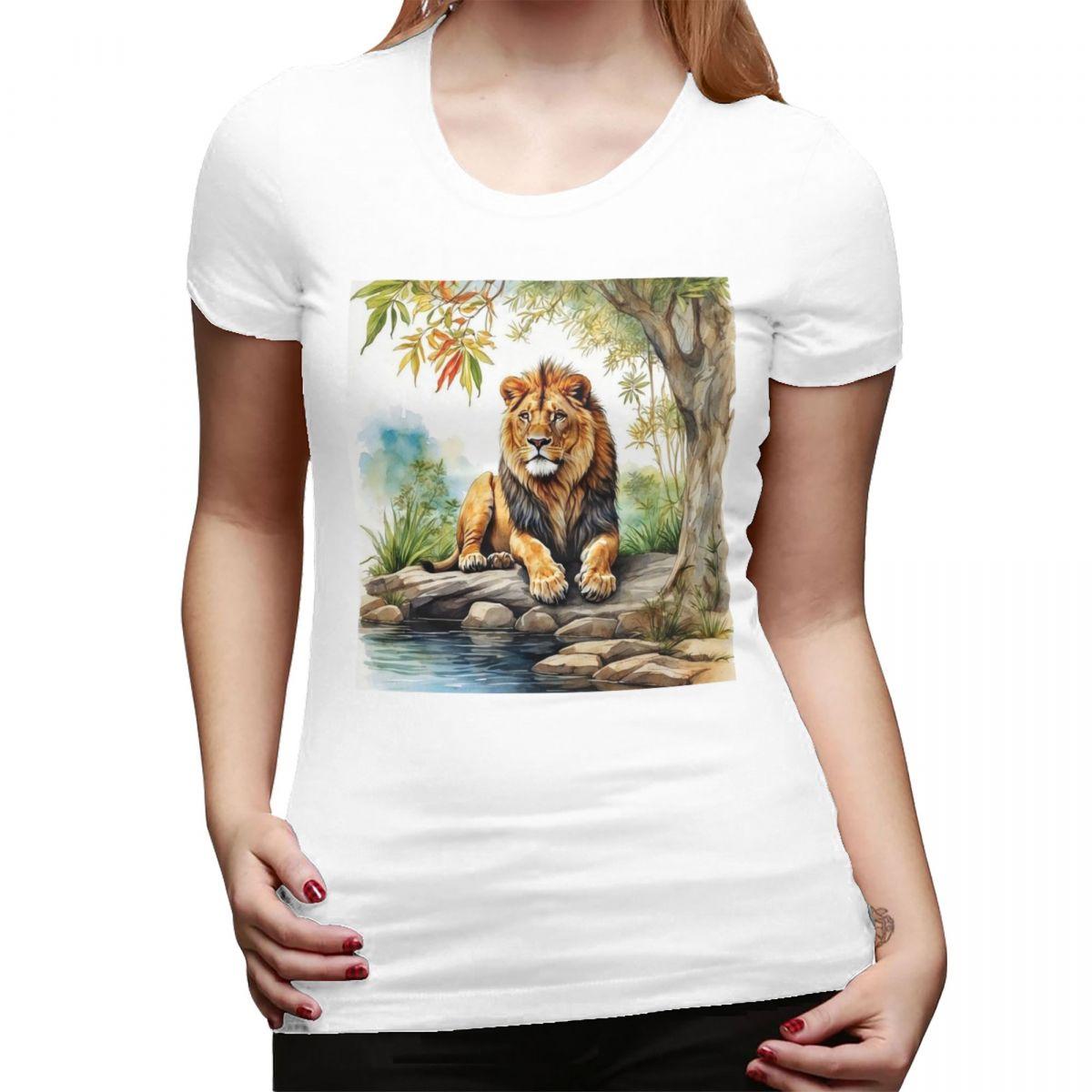 

A Lion In A Forest TShirt for Women Round Neck Streetwear T Shirts Womens Tees Short Summer Clothes Tops S