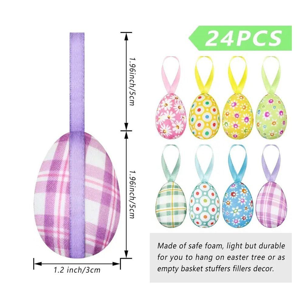 24Pcs Multicolor Easter Egg Ornaments Cute DIY Craft Hanging Ornaments Festive Rabbit Egg Easter Party Decorations Easter Party