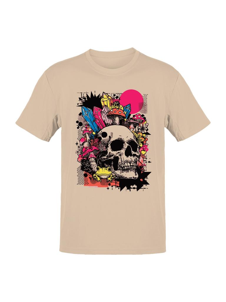 Psychedelischer Schädel mit Kristallen und Frosch Herren T-Shirt
