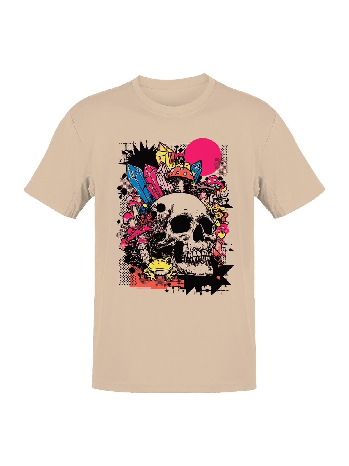 Psychedelic Skull with Crystals and Frog Men s T-shirt S
